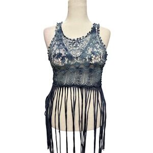 Rue21 Y2K Tank Top Womens Small 1990s Lace Fitted Fringe Indie Crochet Festival